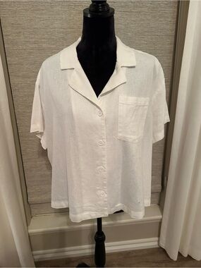 a new day Cream Short Sleeve Linen Blend Top